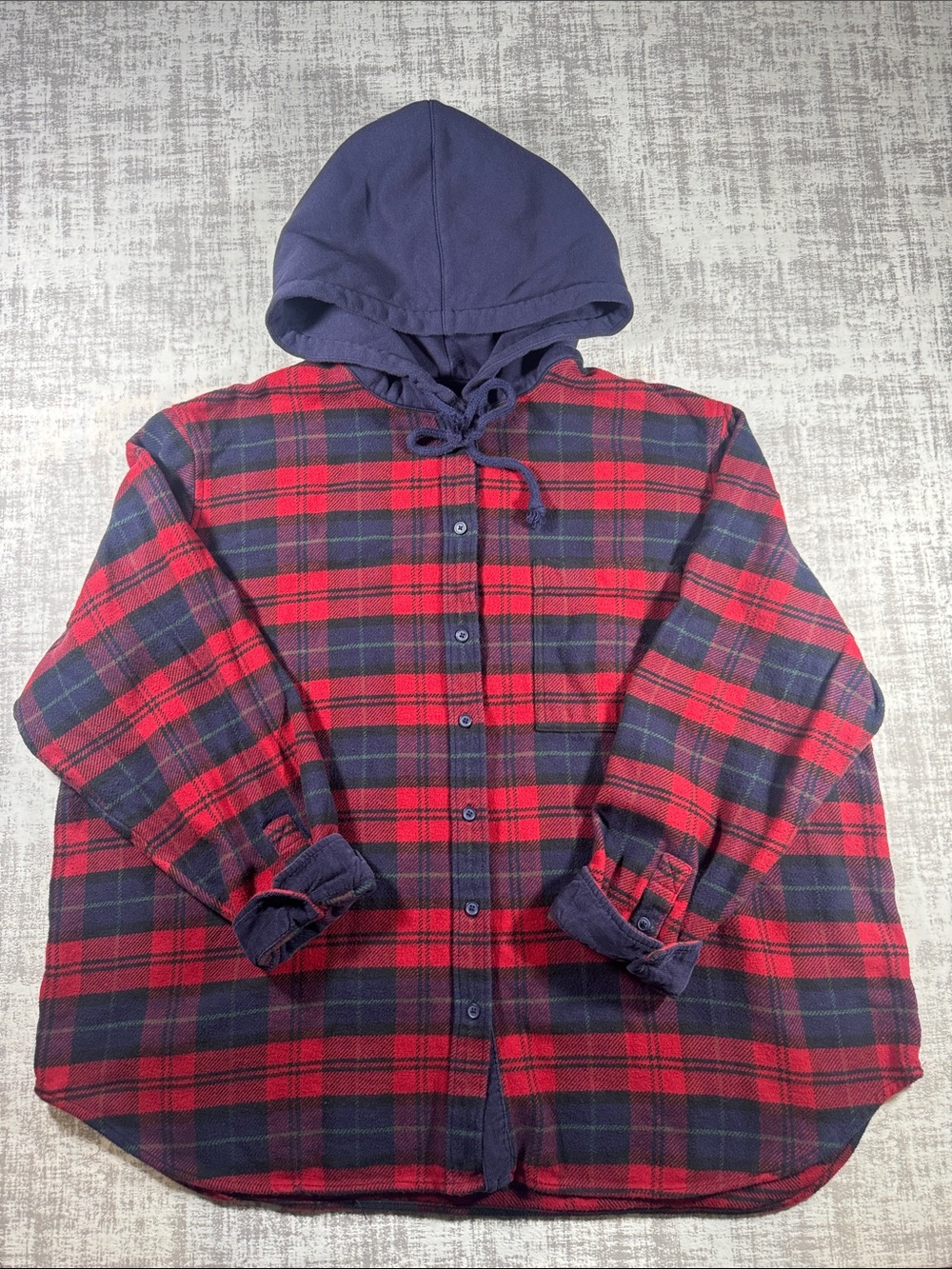 AMERICAN EAGLE MENS FLANNEL PLAID HOODIE BUTTON UP CORE CABIN 2XL 28X27.5PTP
